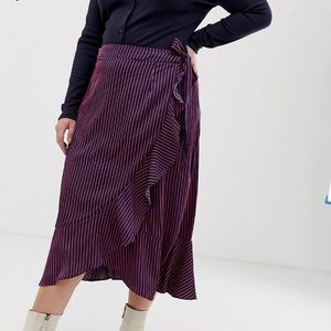 Midi Wrap Skirt in Satin Stripe
